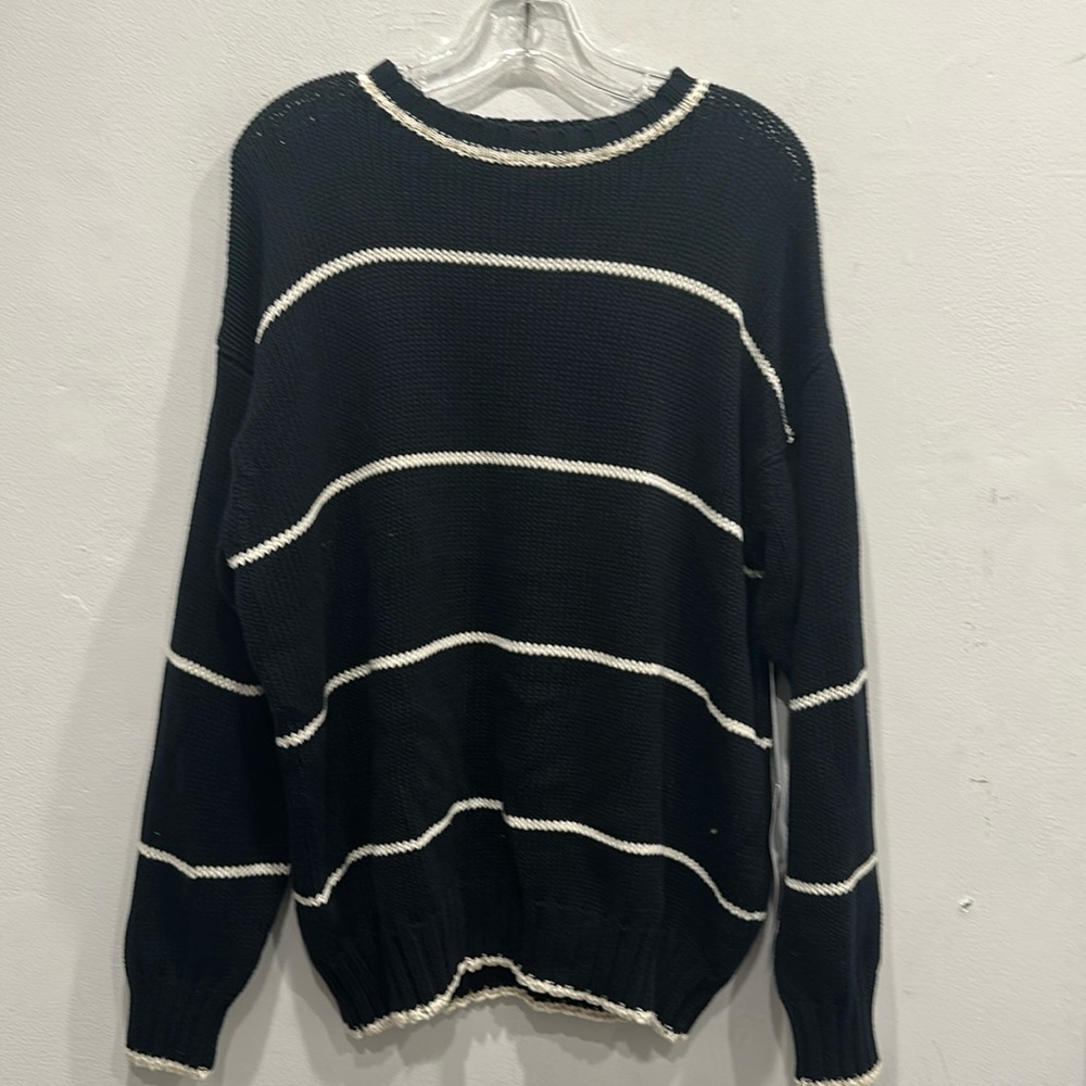 Neema California black white stripe beach summer knit sweater large excellent